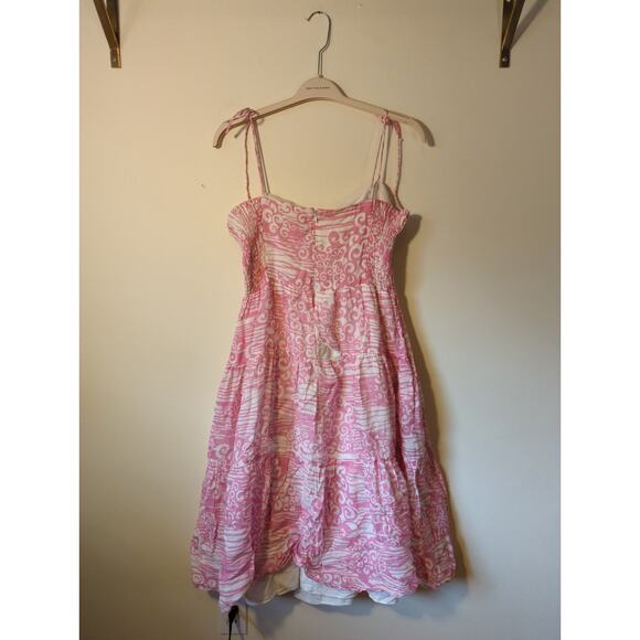 RTR Sz L Amanda Uprichard Tula Pink Print Tie Strap Sweetheart A-Line Midi Dress - Picture 6 of 10